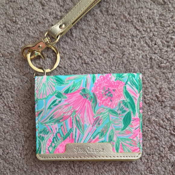 Lilly Pulitzer Handbags - Lilly Pulitzer Pink and Green Floral Card Holder with Gold Trim